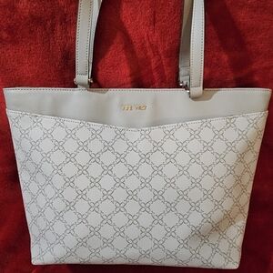 Nine West Women Large Gray & Cream Patterned Tote Bag